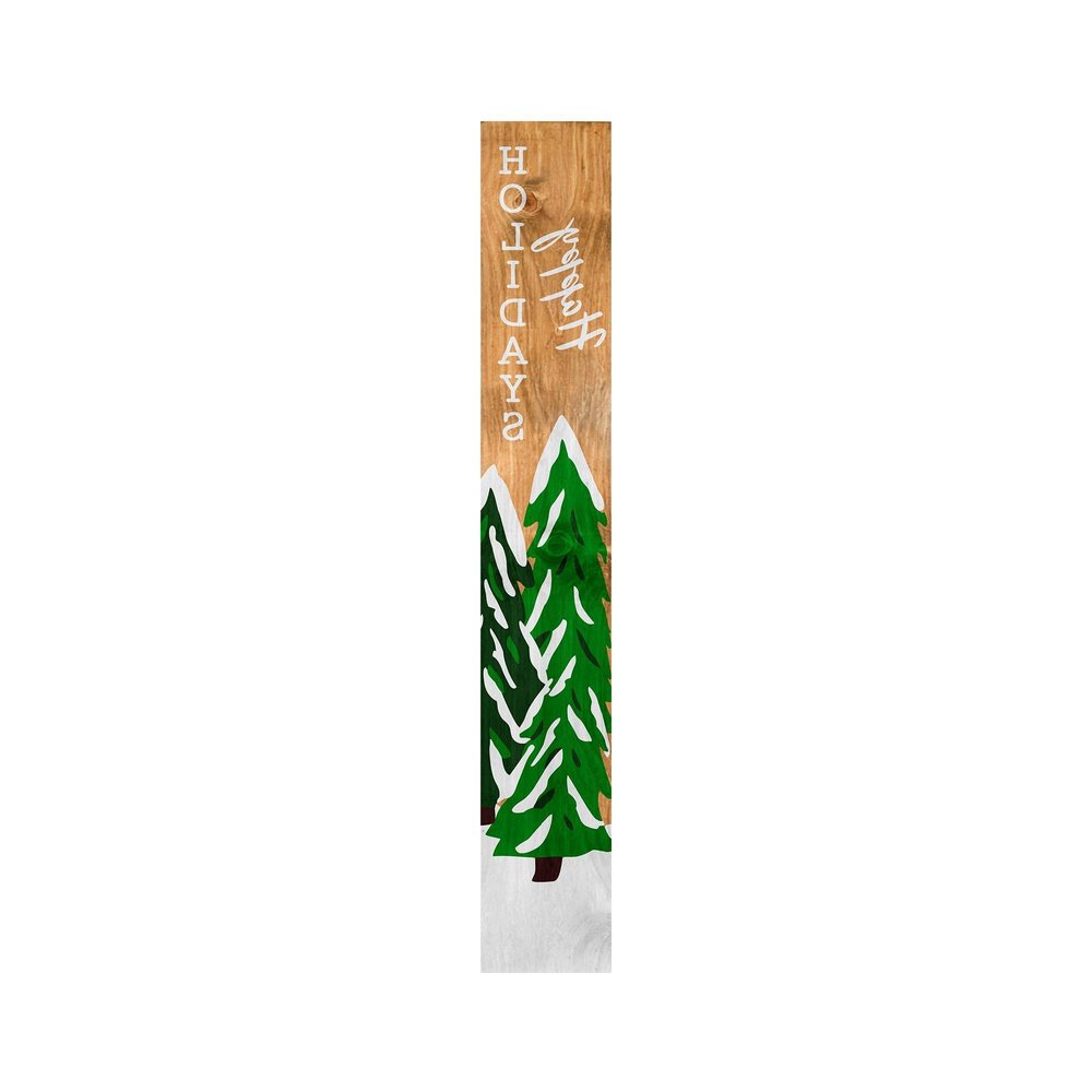 59" Green Natural And White Solid Wood Happy Holidays Christmas Christmas Trees Porch Sign