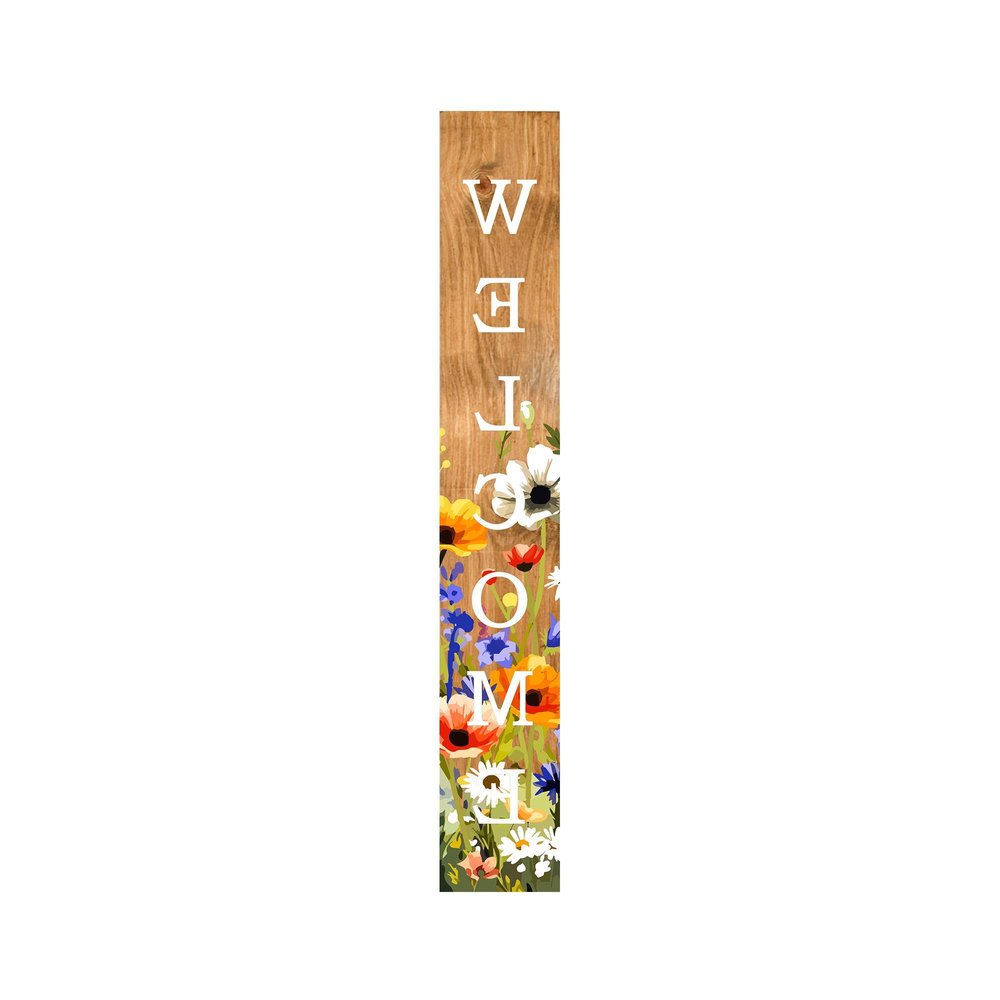 47" Green Natural And White Solid Wood Welcome Porch Sign