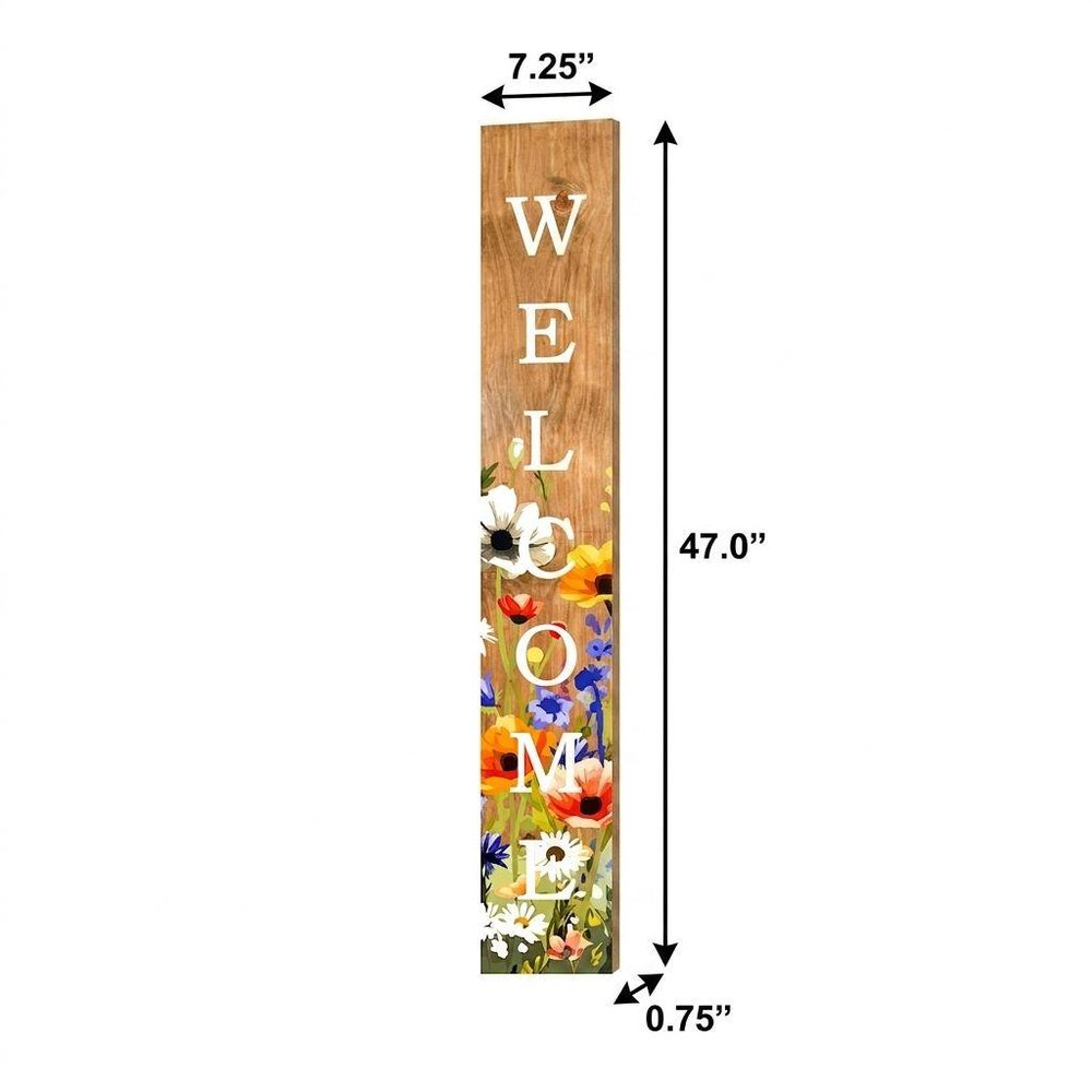 47" Green Natural And White Solid Wood Welcome Porch Sign