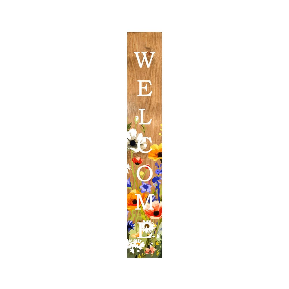 59" Green Natural And White Solid Wood Welcome Porch Sign