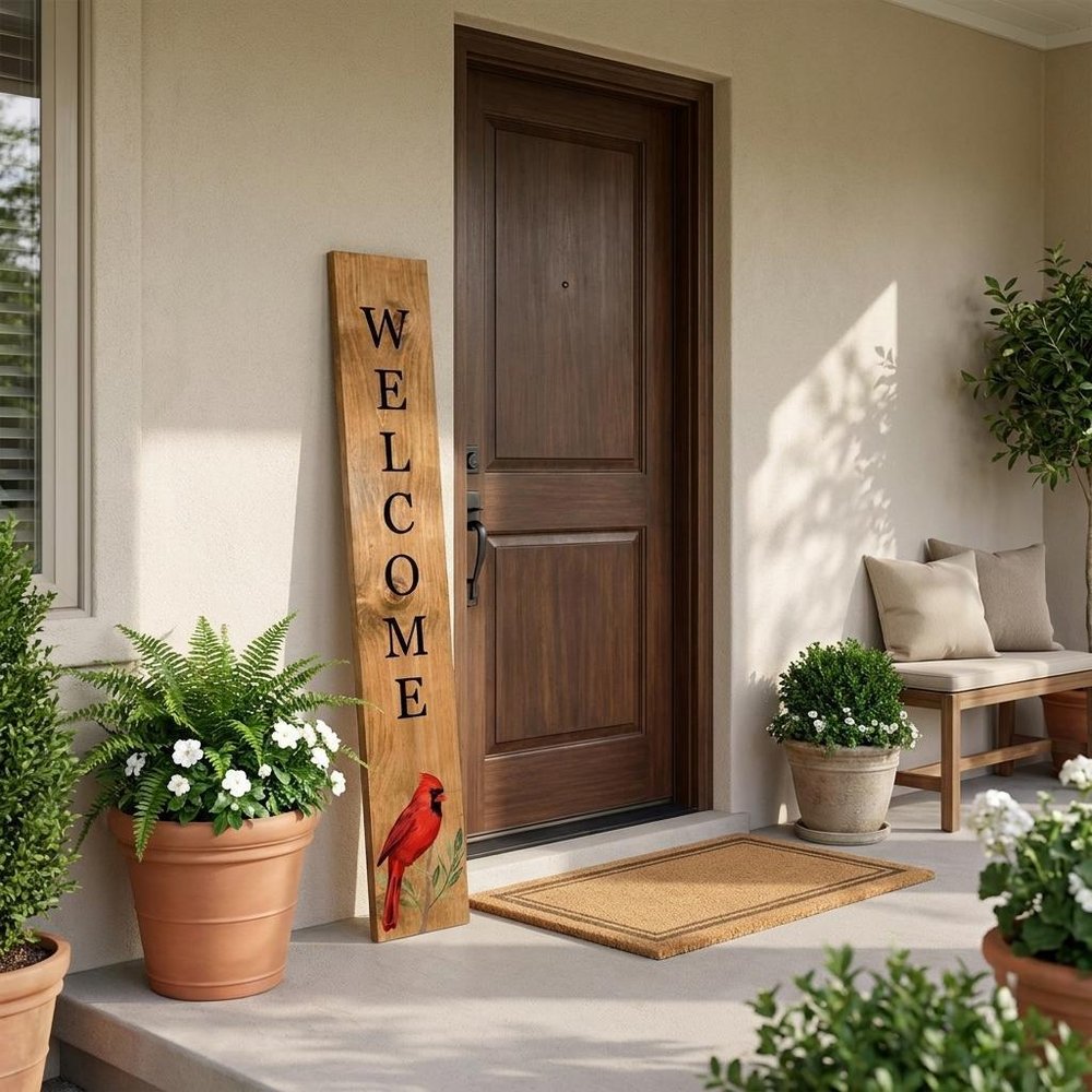 47" Black And Natural Solid Wood Welcome Porch Sign
