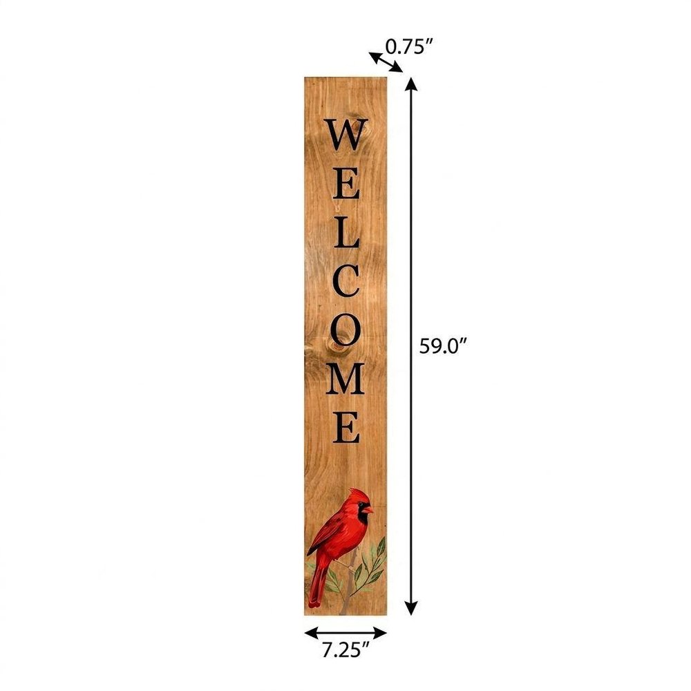59" Black And Natural Solid Wood Welcome Porch Sign