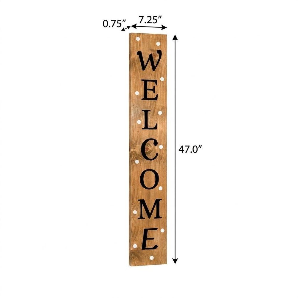 47" Black And Natural Solid Wood Welcome Porch Sign