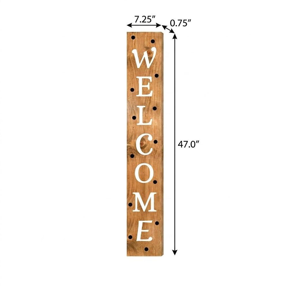 47" Black Natural And White Solid Wood Welcome Porch Sign