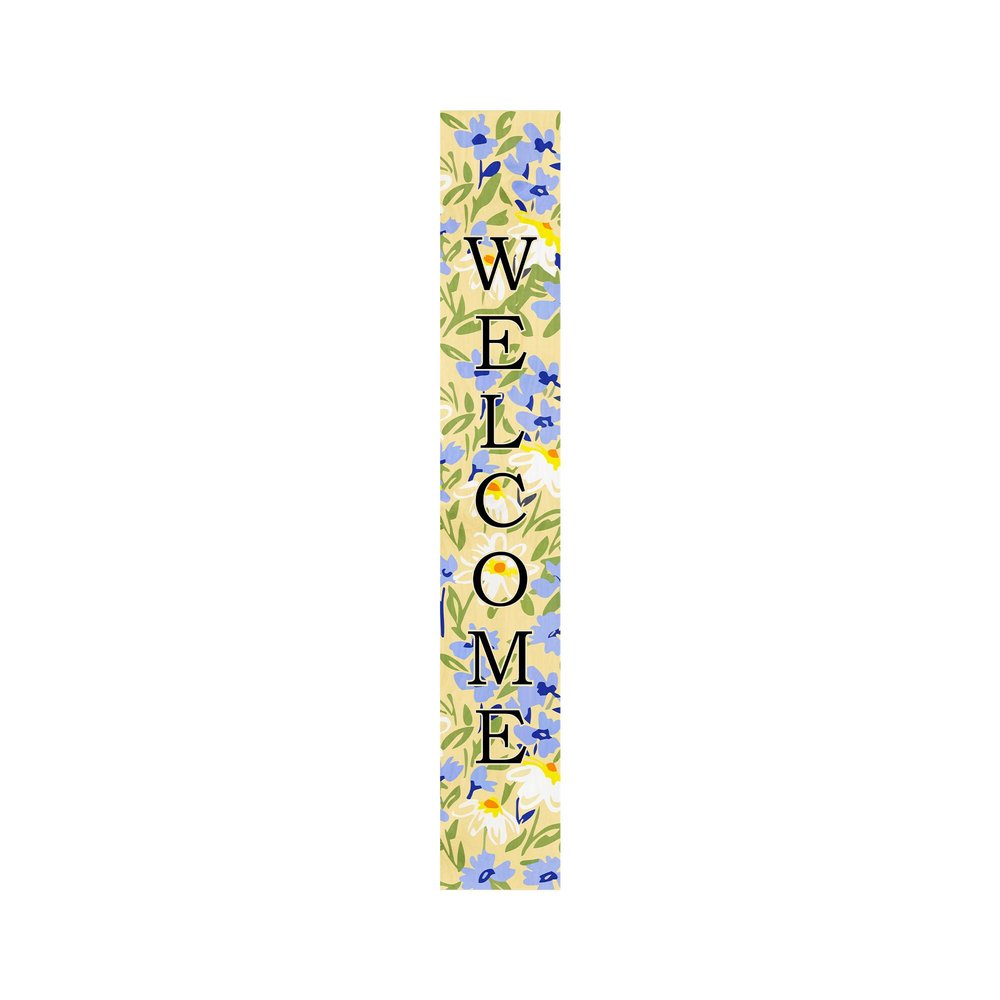 47" Black Blue Cream And Green Solid Wood Daisies Welcome Porch Sign