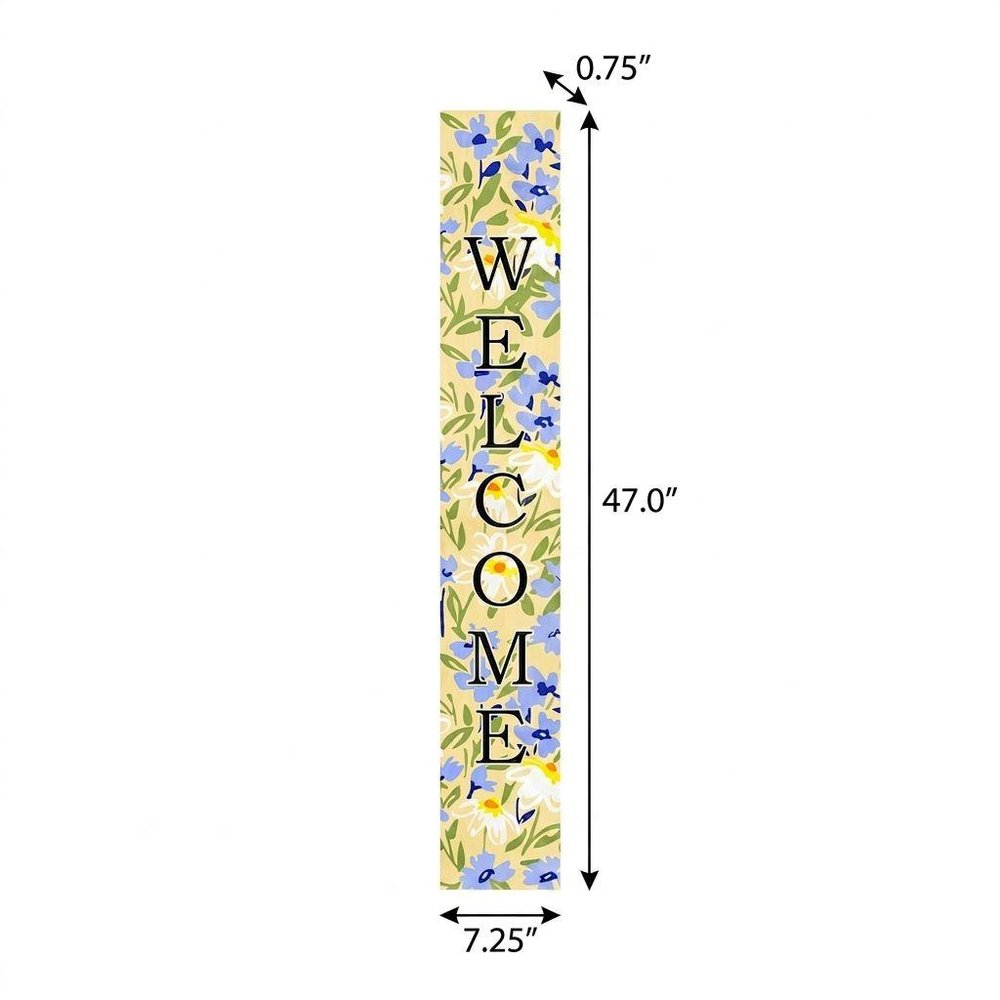 47" Black Blue Cream And Green Solid Wood Daisies Welcome Porch Sign