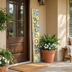 47" Black Blue Cream And Green Solid Wood Daisies Welcome Porch Sign