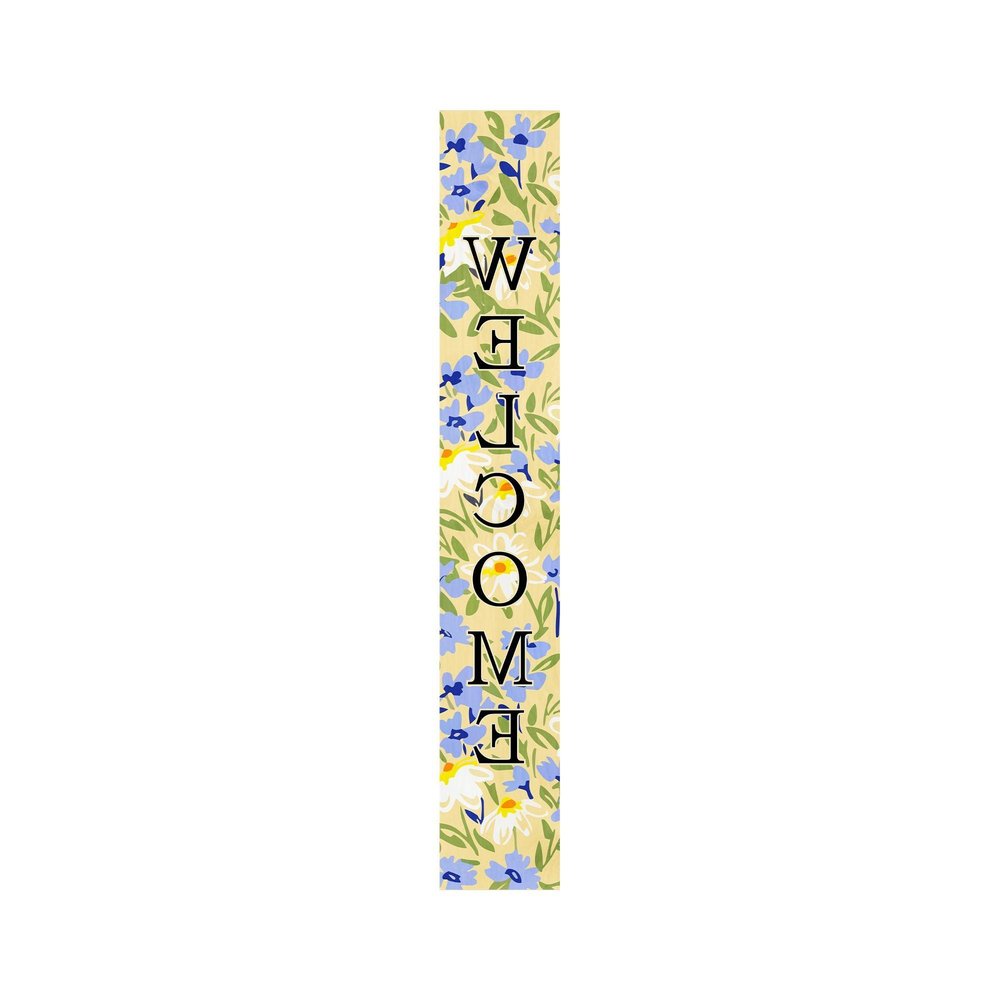 47" Black Blue Cream And Green Solid Wood Daisies Welcome Porch Sign