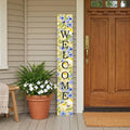 59" Black Blue Cream And Green Solid Wood Daisies Welcome Porch Sign