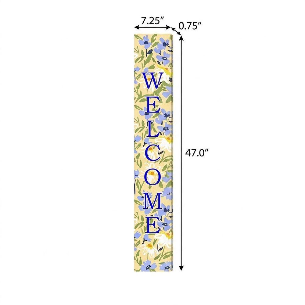 47" Black Blue Cream And Green Solid Wood Daisies Welcome Porch Sign