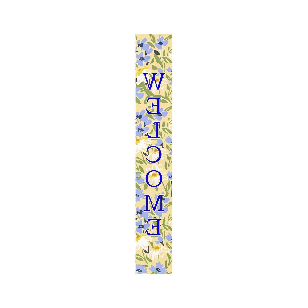 47" Black Blue Cream And Green Solid Wood Daisies Welcome Porch Sign