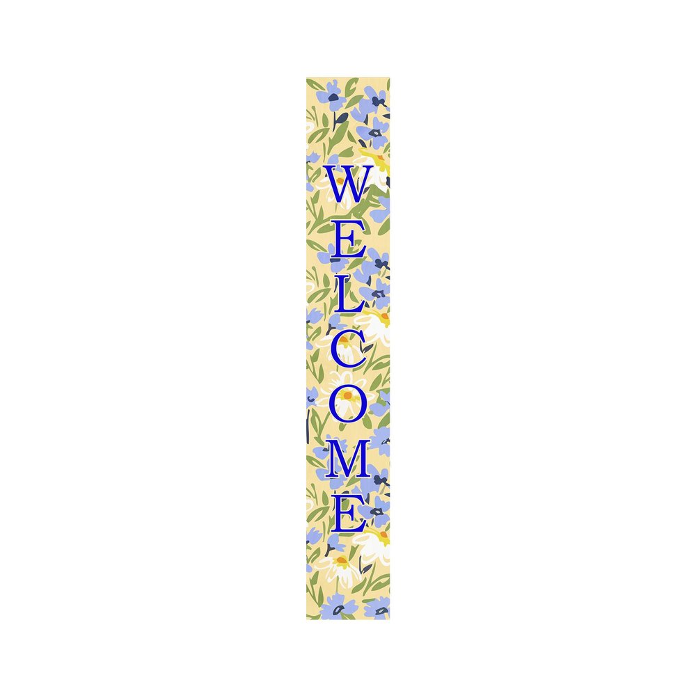 59" Black Blue Cream And Green Solid Wood Daisies Welcome Porch Sign