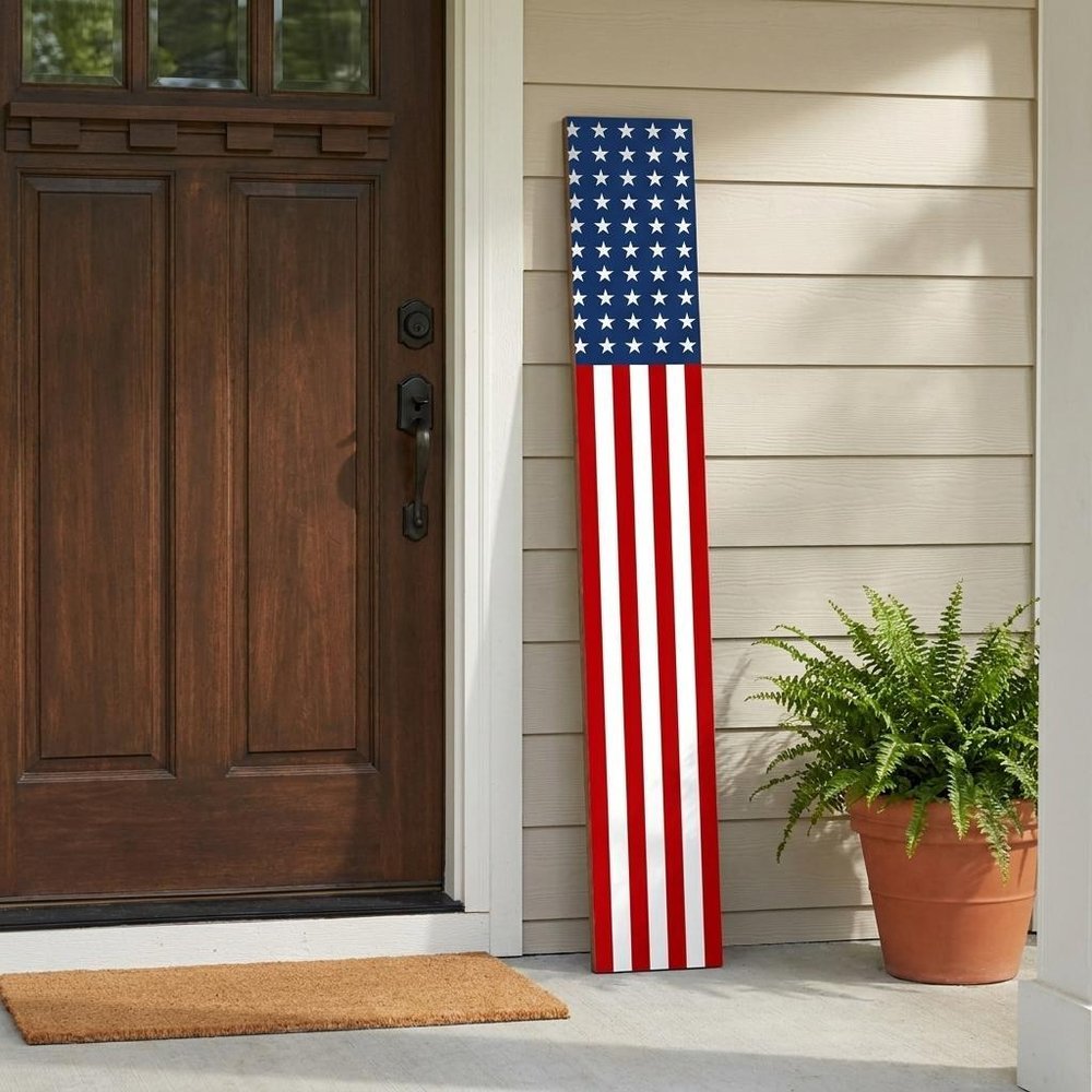 47" Red White And Blue Stars And Stripes Solid Wood Porch Sign