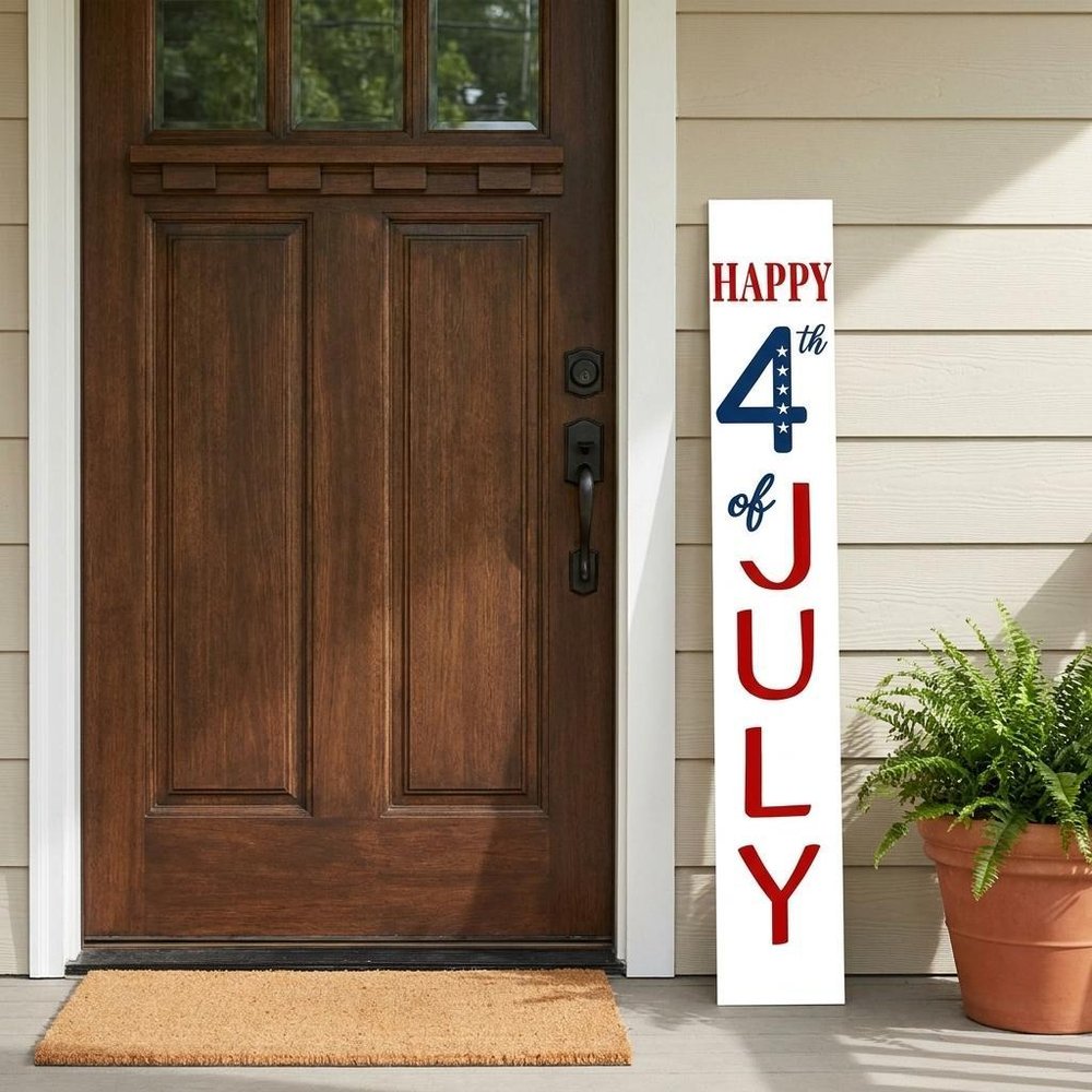 59" Red White And Blue Solid Wood Happy July 4th Porch Sign