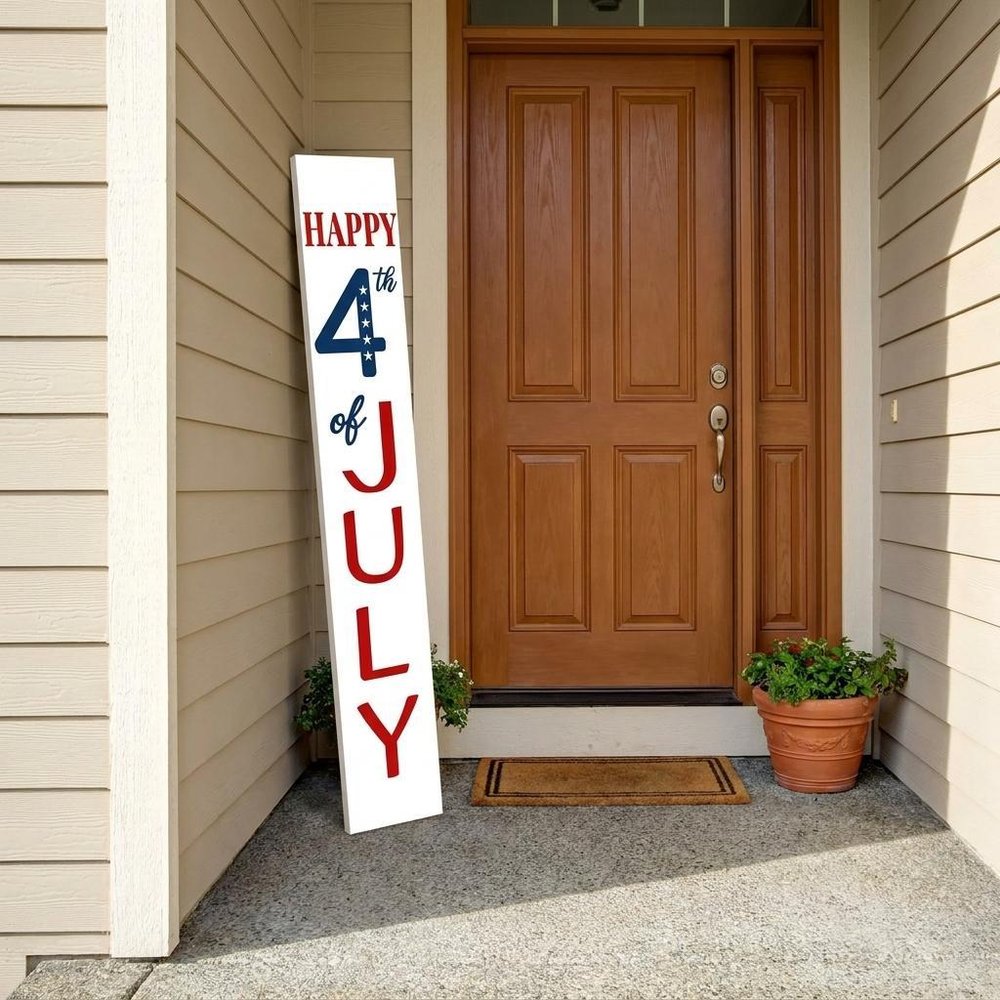 47" Red White And Blue Solid Wood Happy July 4th Porch Sign