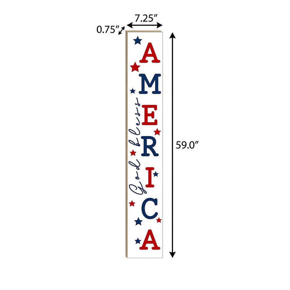 47" Red White And Blue Solid Wood God Bless America Porch Sign