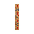 47" Natural Red And Blue Solid Wood God Bless America Porch Sign