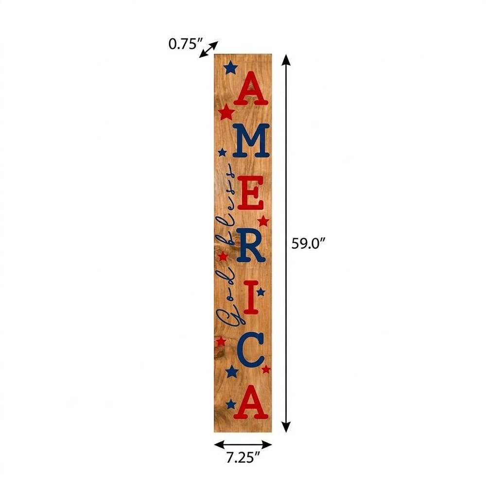 47" Natural Red And Blue Solid Wood God Bless America Porch Sign