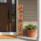 47" Natural Red And Blue Solid Wood God Bless America Porch Sign