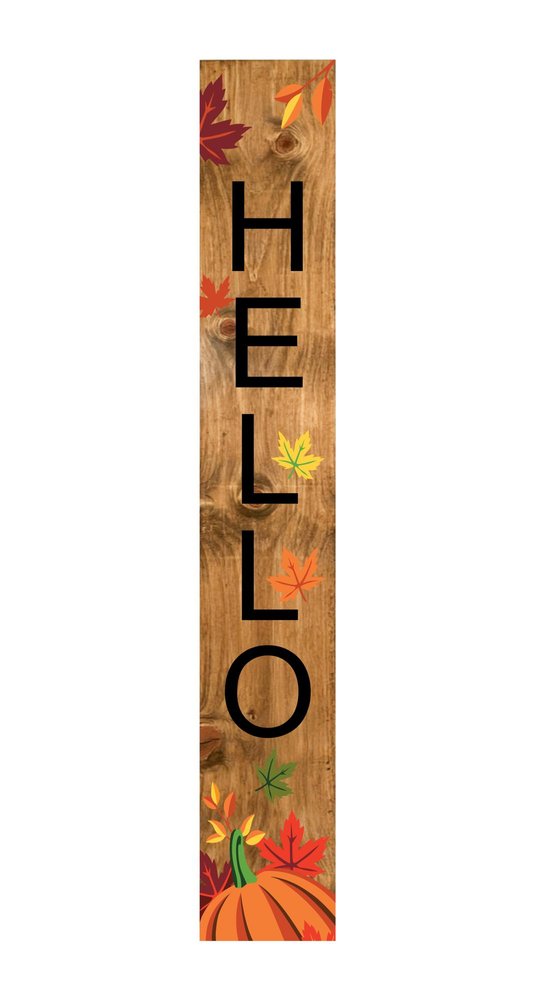 47" Black Natural And Orange Solid Wood Hello Porch Sign