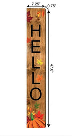 47" Black Natural And Orange Solid Wood Hello Porch Sign
