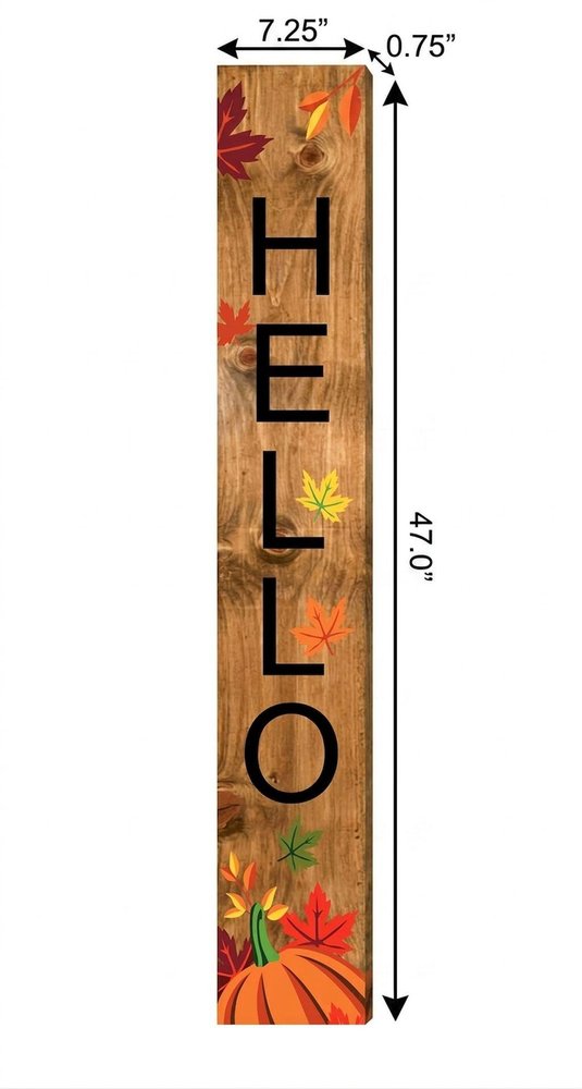 47" Black Natural And Orange Solid Wood Hello Porch Sign