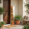 47" Black Natural And Orange Solid Wood Hello Porch Sign