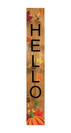 59" Black Natural And Orange Solid Wood Hello Porch Sign