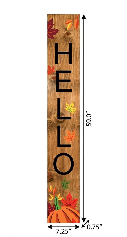 59" Black Natural And Orange Solid Wood Hello Porch Sign