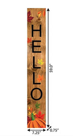 59" Black Natural And Orange Solid Wood Hello Porch Sign