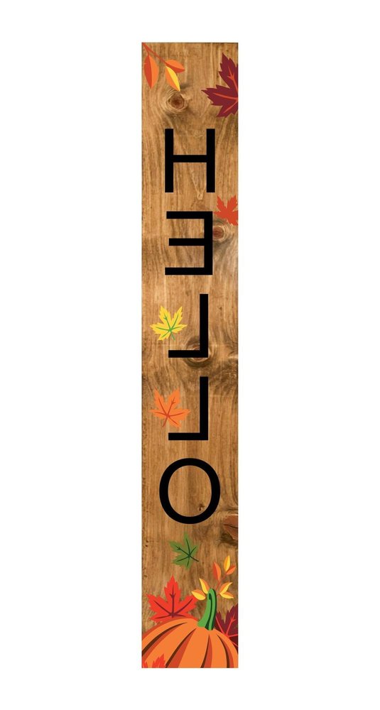 59" Black Natural And Orange Solid Wood Hello Porch Sign