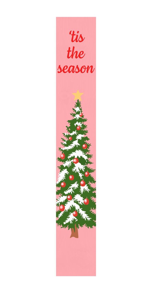 1" Pink And Green Solid Wood Christmas Christmas Tree Porch Sign