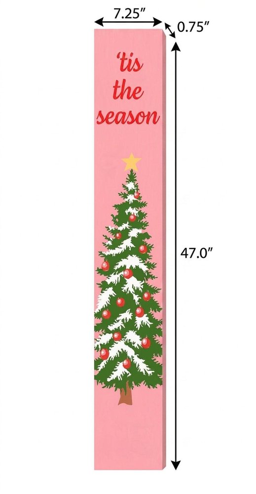1" Pink And Green Solid Wood Christmas Christmas Tree Porch Sign
