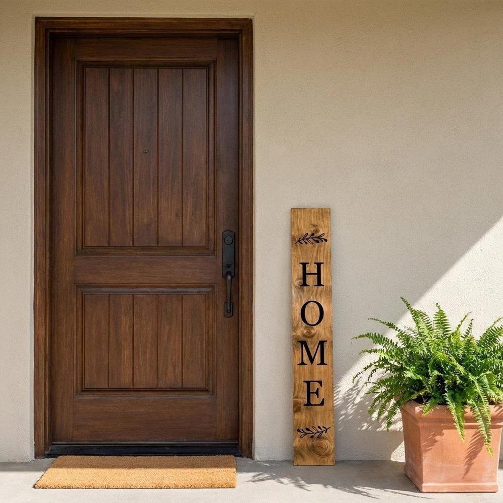 1" Tan And Black Solid Wood Home Porch Sign