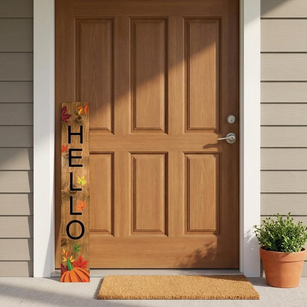 1" Tan And Black Solid Wood Hello Porch Sign