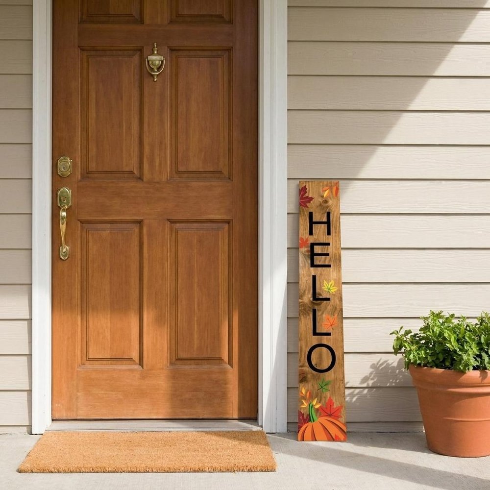 1" Tan And Black Solid Wood Hello Porch Sign