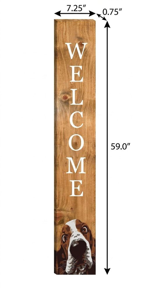 1" Tan And White Solid Wood Welcome Dogs Porch Sign