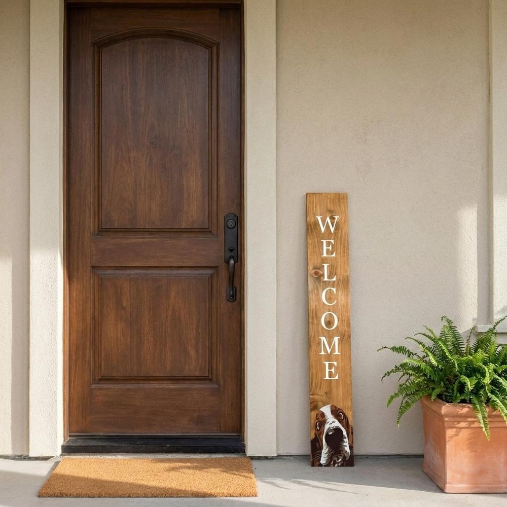 1" Tan And White Solid Wood Welcome Dogs Porch Sign