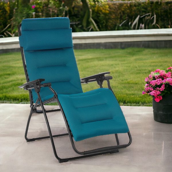26" Blue Steel Outdoor Zero Gravity Chair with Blue Cushion