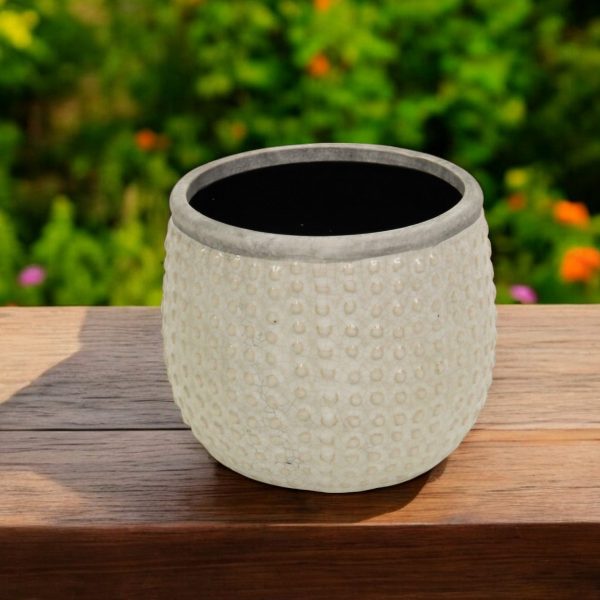 6" Beige Dot Ceramic Indoor Outdoor Round Pot Planter