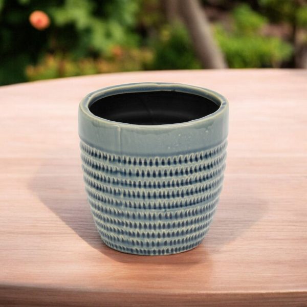 6" Aqua Striped Ceramic Indoor Outdoor Round Pot Planter