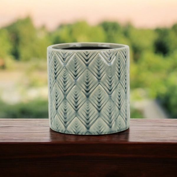 6" Green Geometric Ceramic Indoor Outdoor Round Pot Planter