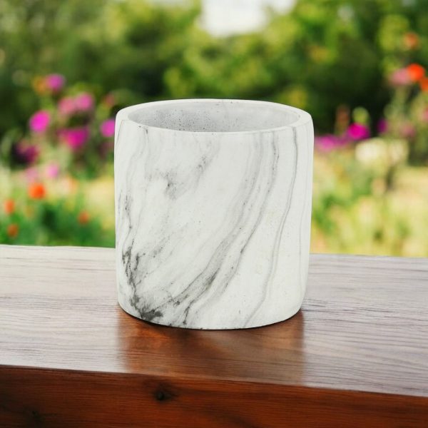 6" White and Gray Marbleized Ceramic Indoor Outdoor Round Pot Planter