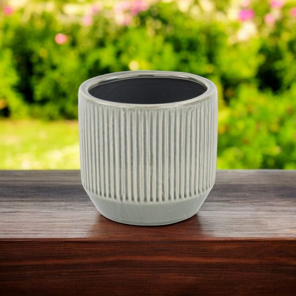 6" Gray Striped Ceramic Indoor Outdoor Round Pot Planter