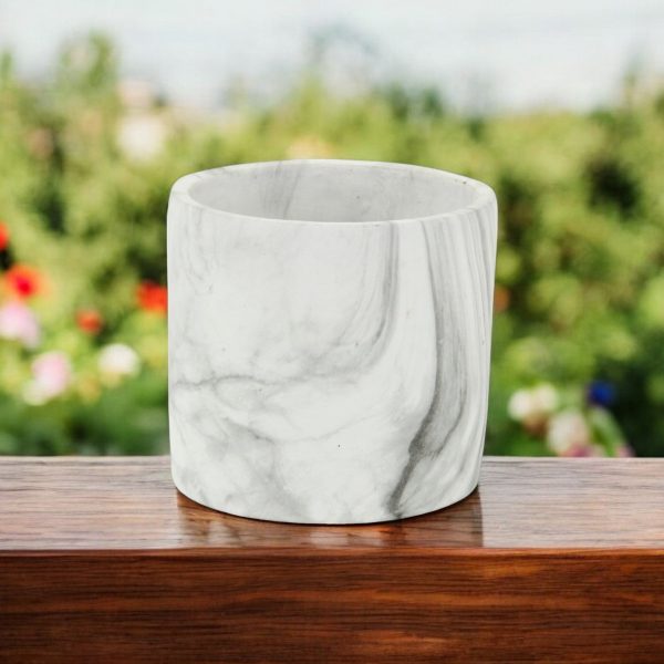 6" White and Gray Marbleized Ceramic Indoor Outdoor Round Pot Planter