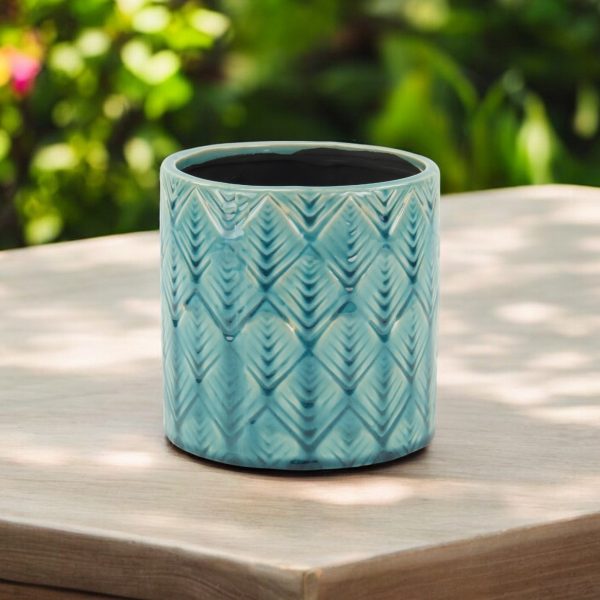 6" Turquoise Geometric Ceramic Indoor Outdoor Round Pot Planter