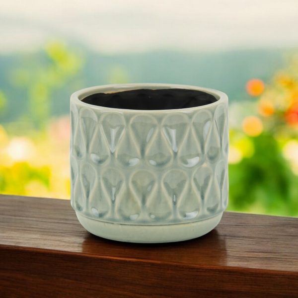 7" Green Geometric Ceramic Indoor Outdoor Round Pot Planter