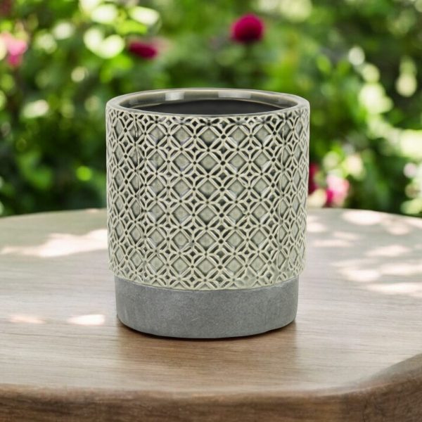 6" Gray Geometric Ceramic Indoor Outdoor Round Pot Planter