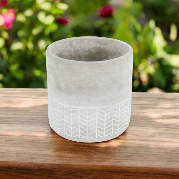 6" Light Gray Geometric Cement Indoor Outdoor Round Pot Planter