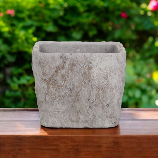 7" Gray Speckle Glaze Cement Indoor Outdoor Square Pot Planter
